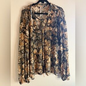 Free People- MEDIUM-Tan and Black Animal Print Top